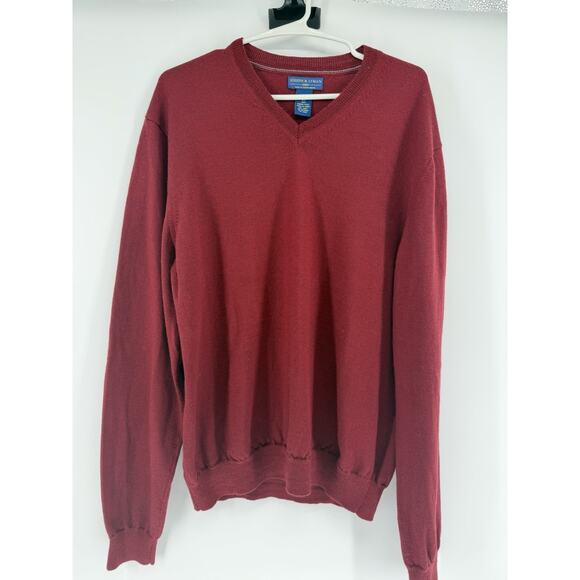 Joseph & Lyman Other - Joseph & Lyman Mens XL Sweater V Neck Pullover 100% Italian Merino Wool Red/Wine